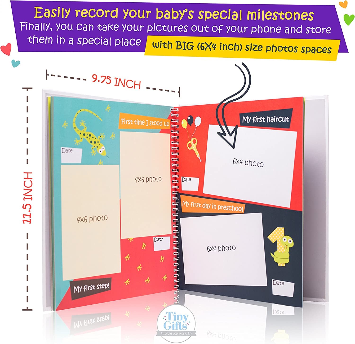 First 5 Years Baby Memory Book + Clean-Touch Ink Pad + Gift Box. Record Your Girl or Boy Photos & Milestones. Keepsake Journal | Scrapbook | Photo Album. Modern Gift for Expecting Parents