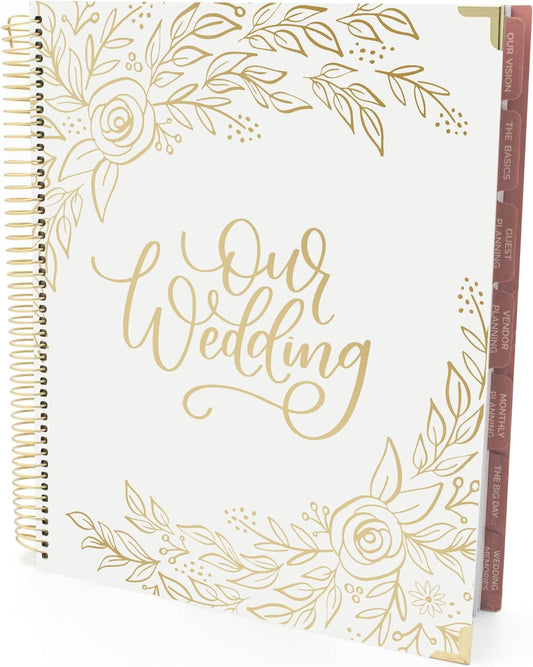 Hard Cover Wedding Day Planner & Organizer (Undated) - 9" X 11" - Gold Floral