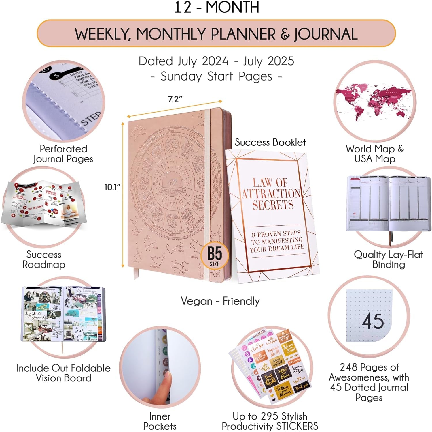 Academic Planner 2024-2025 - Dated July 2024-2025 Academic Planner, Weekly & Monthly Life Planner to Increase Productivity & Happiness, Daily Manifestation Journal, College Student, Work, Goal Journal