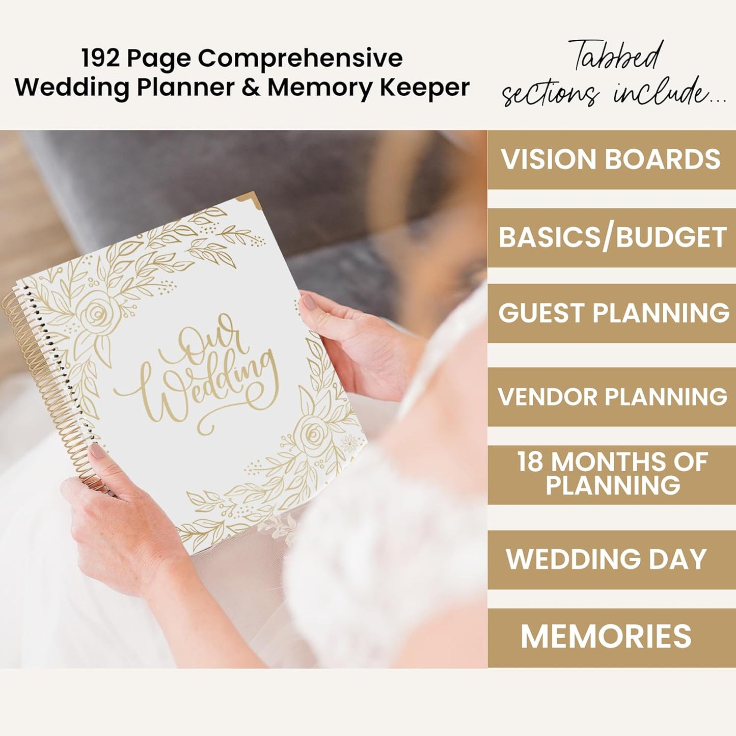 Hard Cover Wedding Day Planner & Organizer (Undated) - 9" X 11" - Gold Floral