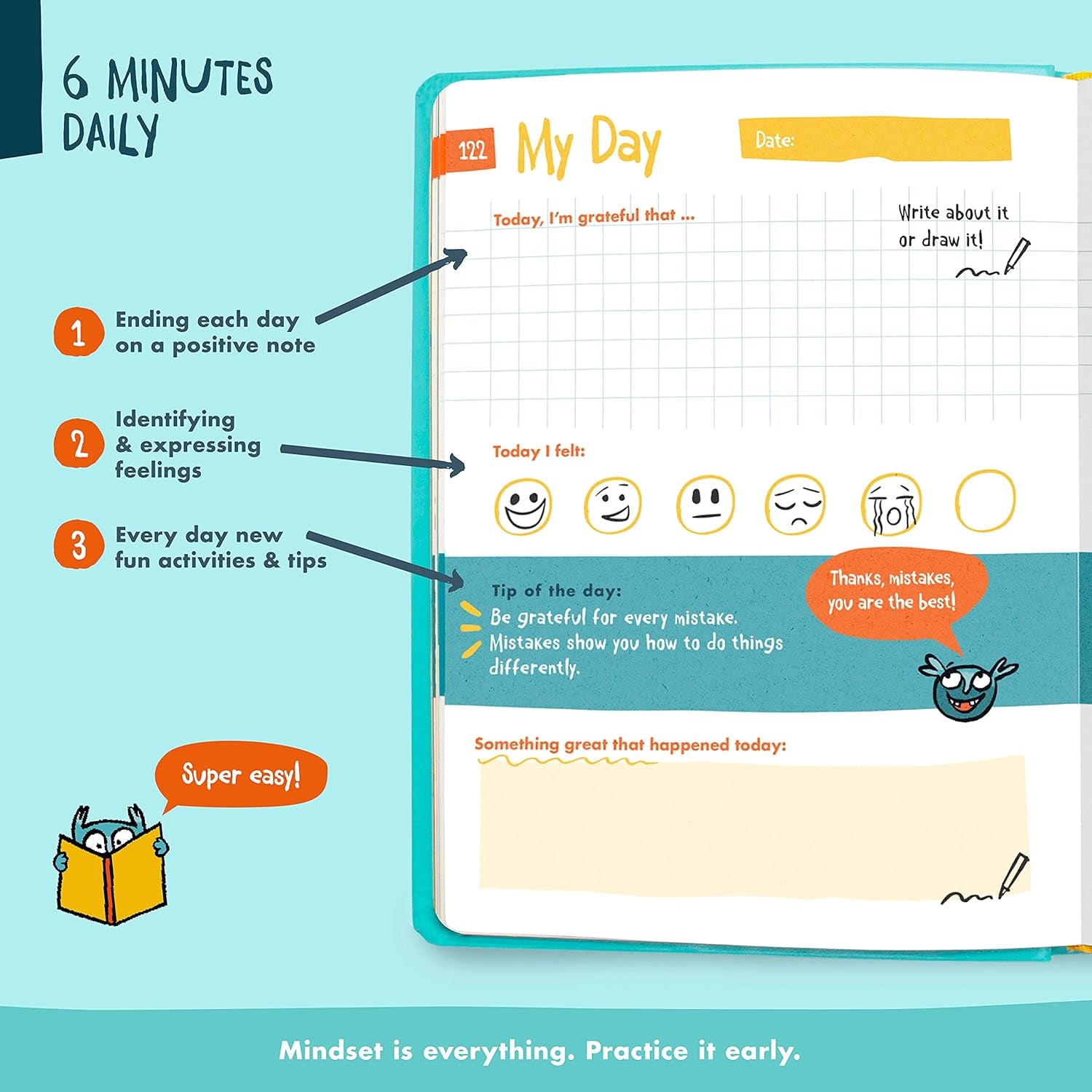 The 6-Minute Diary for Kids | Kids Journal to Promote a Positive Mindset: More Confidence, Mindfulness & Happiness | Gift for Girls and Boys, Age 6-12